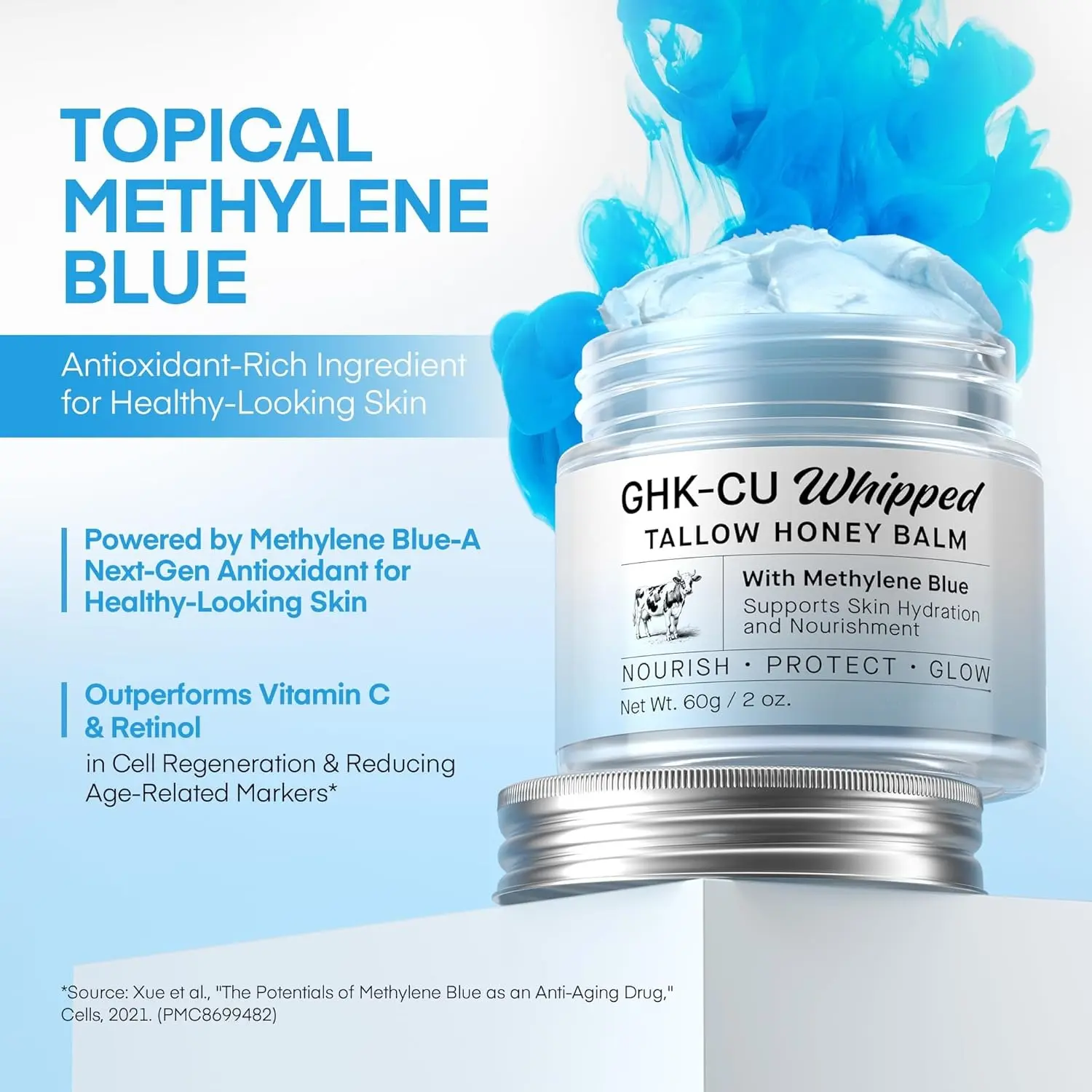 ghk cu peptide source Copper Peptides GHK-Cu Beef Tallow for Skin: Blue Balm with Methylene Blue,  Manuka Honey & Vitamin E – Natural Face and Body Moisturizer for Mature,  Dry & Sensitive Skin – 2oz -