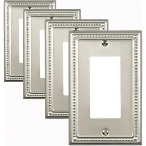 Metal Wall Plates,Classic Beaded  Plate,Light  Covers,Electrical Outlet Covers,1-4 Gang Combo-Size Decorative Wall Plate Cover(1 Gang Decorator 4 Pack, Satin Nickel)