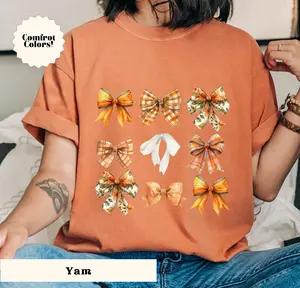 Fall Pumpkin Bow T-shirt, Fall T-Shirt, Cute Shirt for Fall, Halloween Shirt, Fall Coquette Bow, Trick or Treat Shirt, Retro Fall Tee