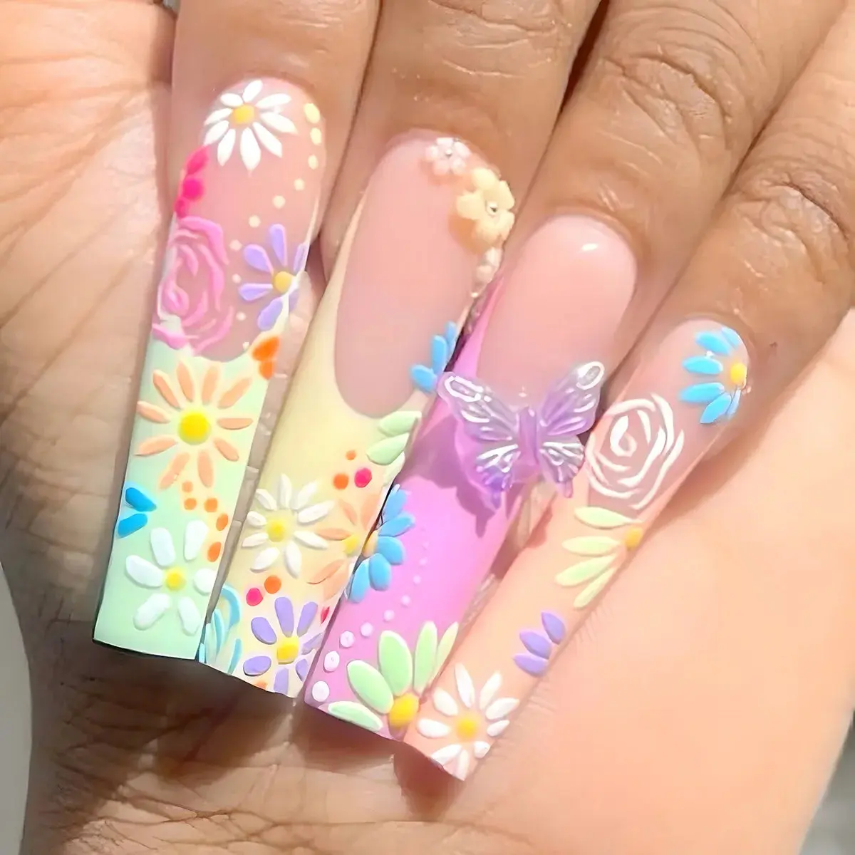 24Pcs Press On Nails European and American wearing nail blue French wearing nail art 3D butterfly nail patch, anniversary gift, perfect gift for women, birthday gift, holiday gift Non-Brand