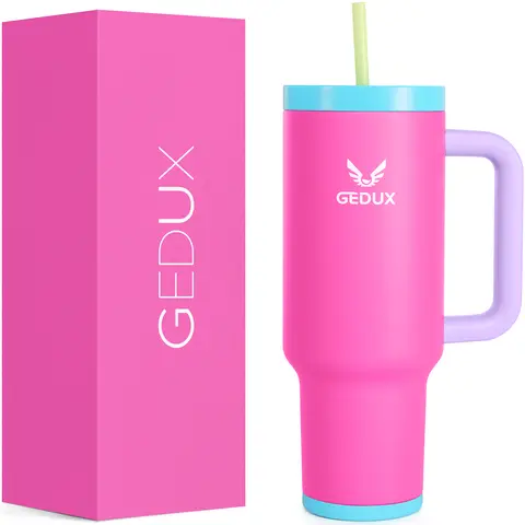 GEDUX 40oz Tumbler with Handle - Stainless Steel, 2-in-1 Leak Proof Lid, Non-Slip Silicone, Cupholder Friendly, Drinkware Containers Mug