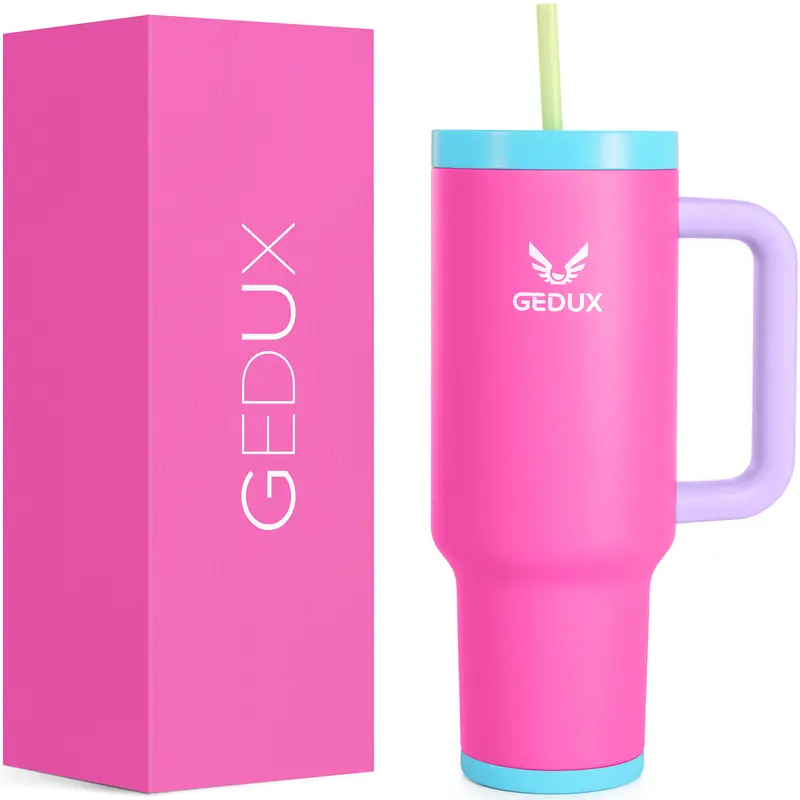 GEDUX 40oz Tumbler with Handle - Stainless Steel, 2-in-1 Leak Proof Lid, Non-Slip Silicone, Cupholder Friendly, Drinkware Containers Mug