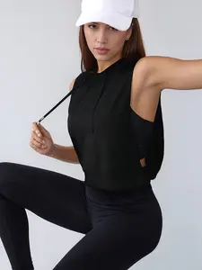 Spring Summer Women's Drawstring Lightweight Sports Top, Casual Workout Tops, Breathable Quick-Dry Sleeveless Hoodie, Comfortable Fashion Design for Sport & Daily Wear