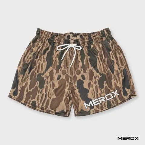 MEROX Old School Camo Patterned Athletic Mesh Shorts - 5 Inch Inseam, Breathable Elastic Workout Gym Shorts with Zipper Pockets outfits workoutfit