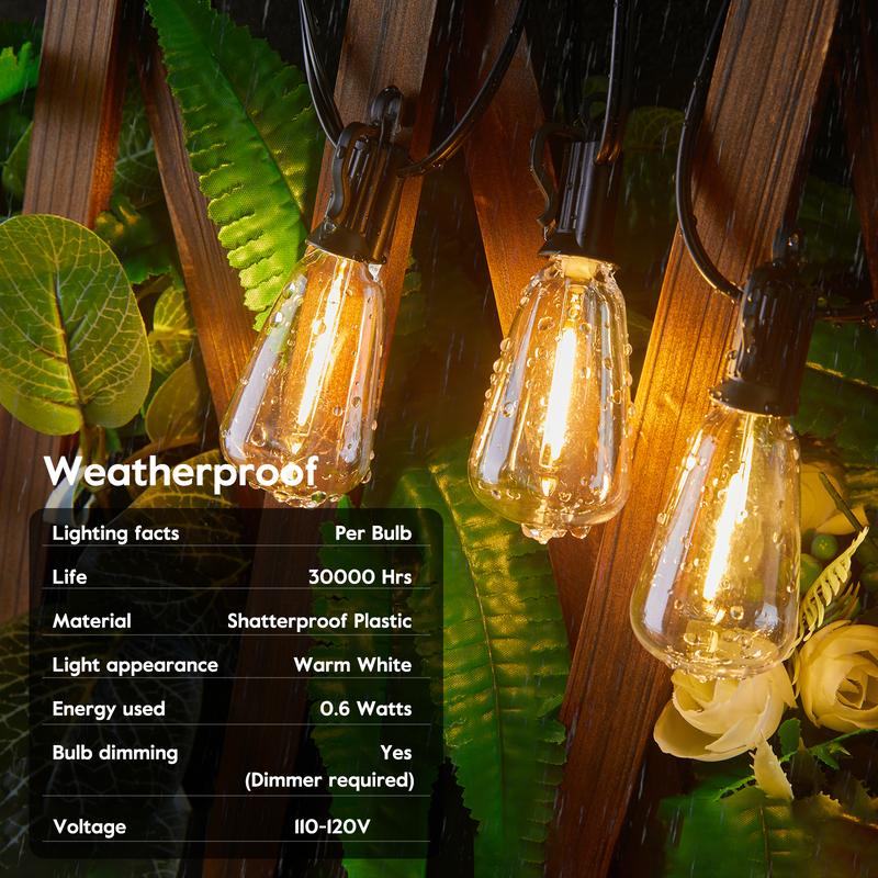 Brightown christmas Outdoor String Lights with Shatterproof ST38 Dimmable Edison Bulbs, Waterproof, 2700K Warm Light, Perfect for Backyard, Patio, Garden, Deck, Party, and Xmas Decor, Great Gift Idea Led Lighting