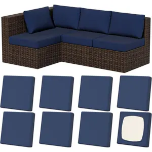 8 count Stretch Patio Cushion Covers, Outdoor Couch & Sofa Furniture Cushion Covers, Machine Washable  Cushion Slipcovers Protector, Various Shapes & Sizes, Square Large, Navy Blue