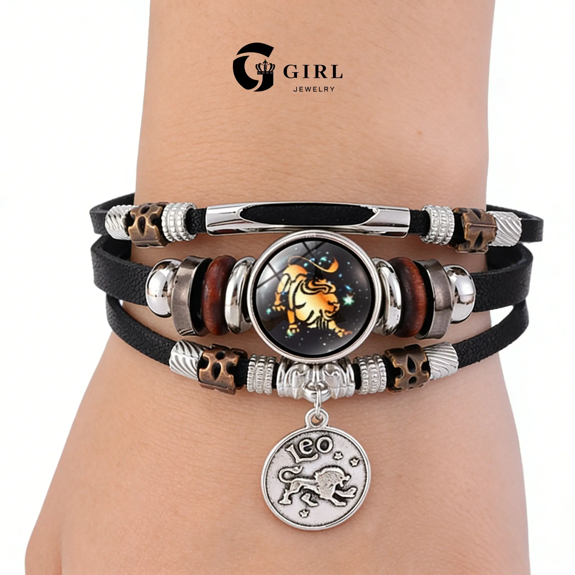 GGIRL  Retro-Cool 12 Zodiac Sign Bracelets, Unisex, Braided Punk Leather Bracelets, Glow-In-The-Dark Bracelets—Perfect For Everyday Wear And Travel