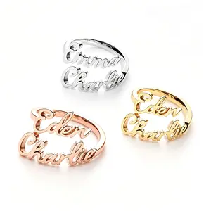 【Valentine’s Day Gift】Personalized Couple Name Ring, 18K Gold Plated Stainless Steel Adjustable Ring, Custom Jewelry Gift for Partner