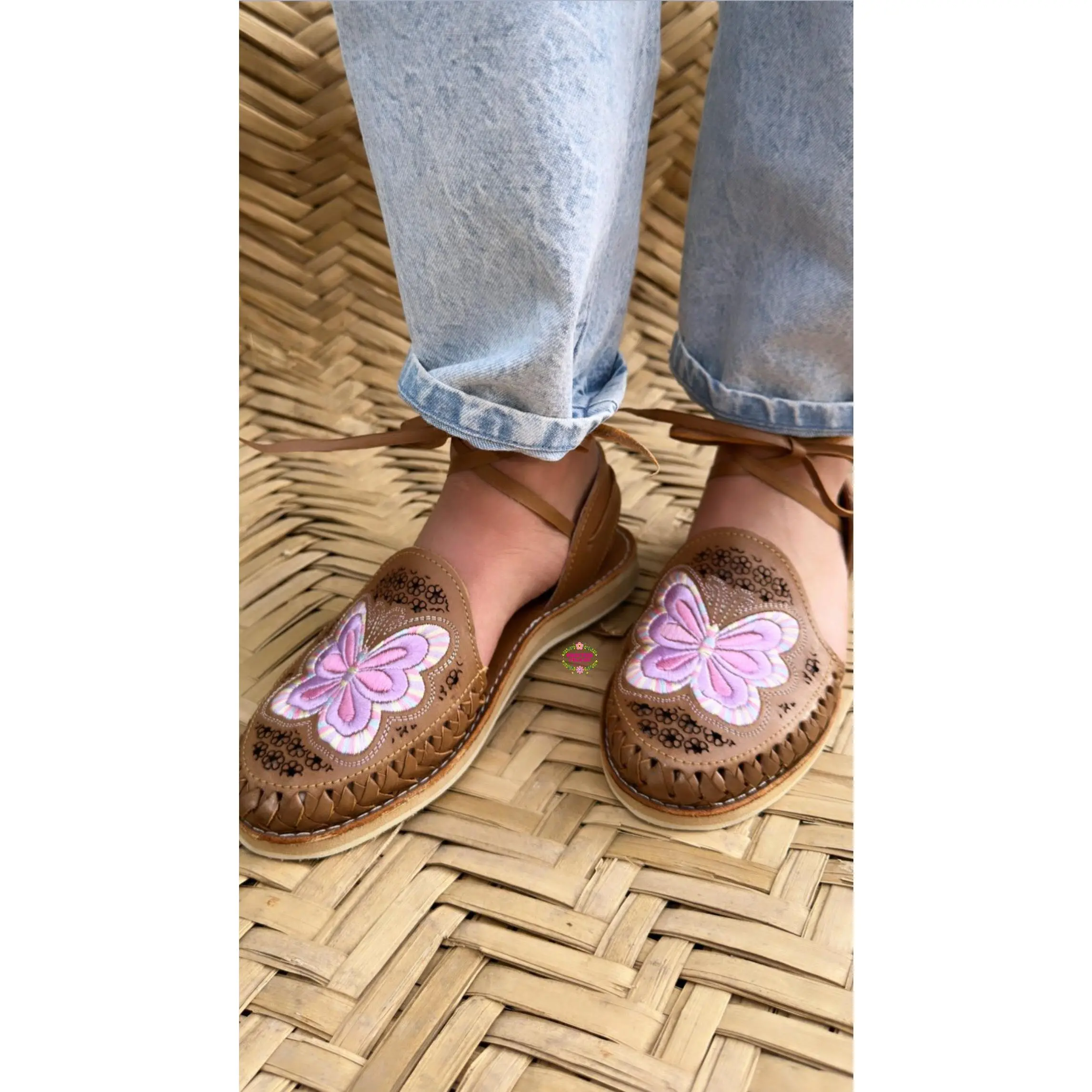 Laser butterfly Embroidered Lace Up Huaraches Footwear Walking Shoes