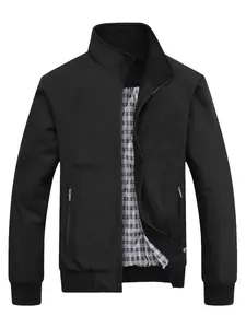 Men's Casual Fitted Jacket with Zipper Pockets, Spring & Fall Fashion Outerwear, Plain Design for Everyday Wear, Casual Style Outerwear