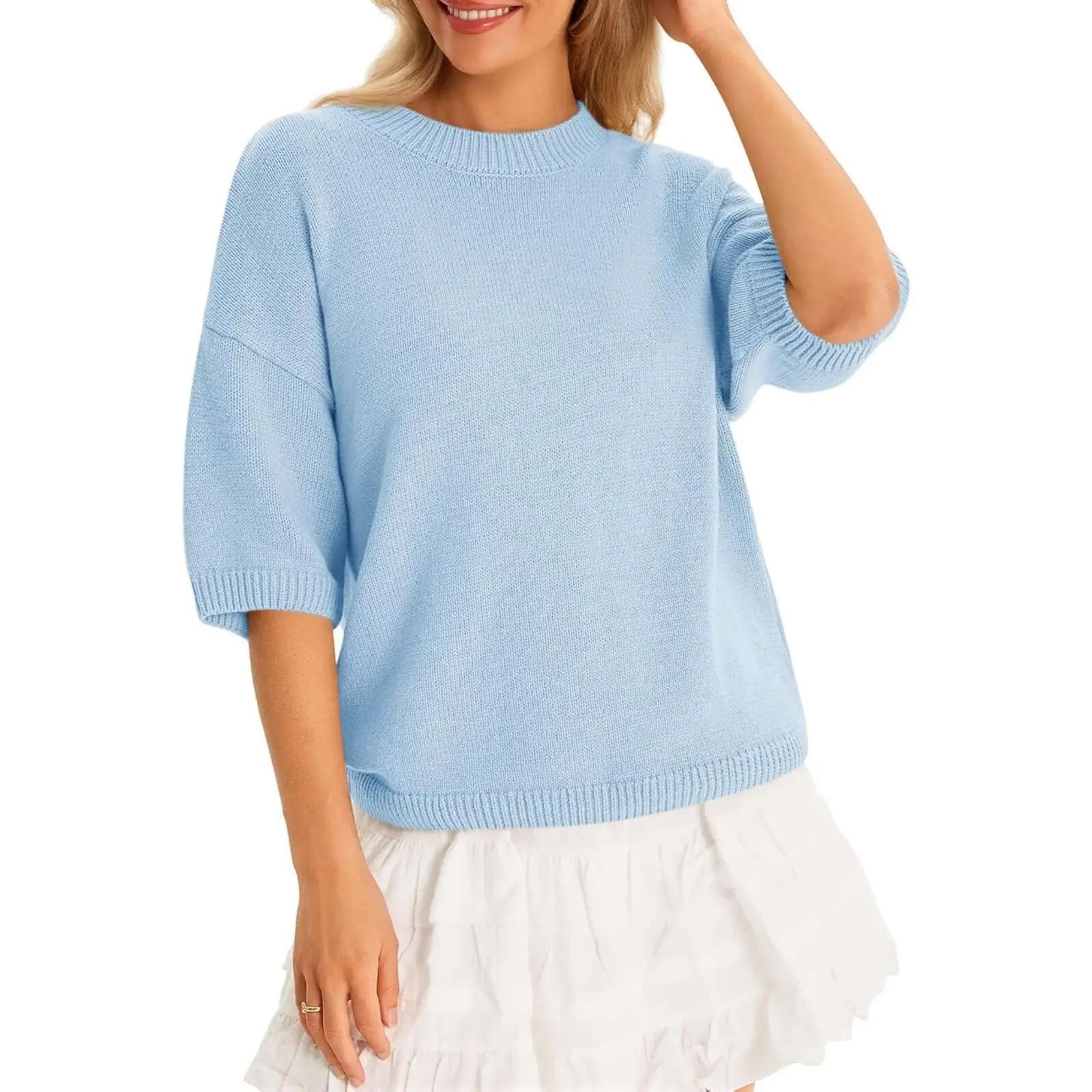 Cicy Bell Womens Short Sleeve Sweaters Oversized Crew Neck Knit Pullover Tops Summer Loose Fit Sweater