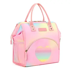 lunchbag LOKASS Lunch Bag for Mother's Day  Insulated Lunch Box Wide-Open Lunch Tote Bag Large Drinks Holder Durable Thermal Snacks Organizer for Women Adults Work Picnic Hiking Beach,Heart Colorful