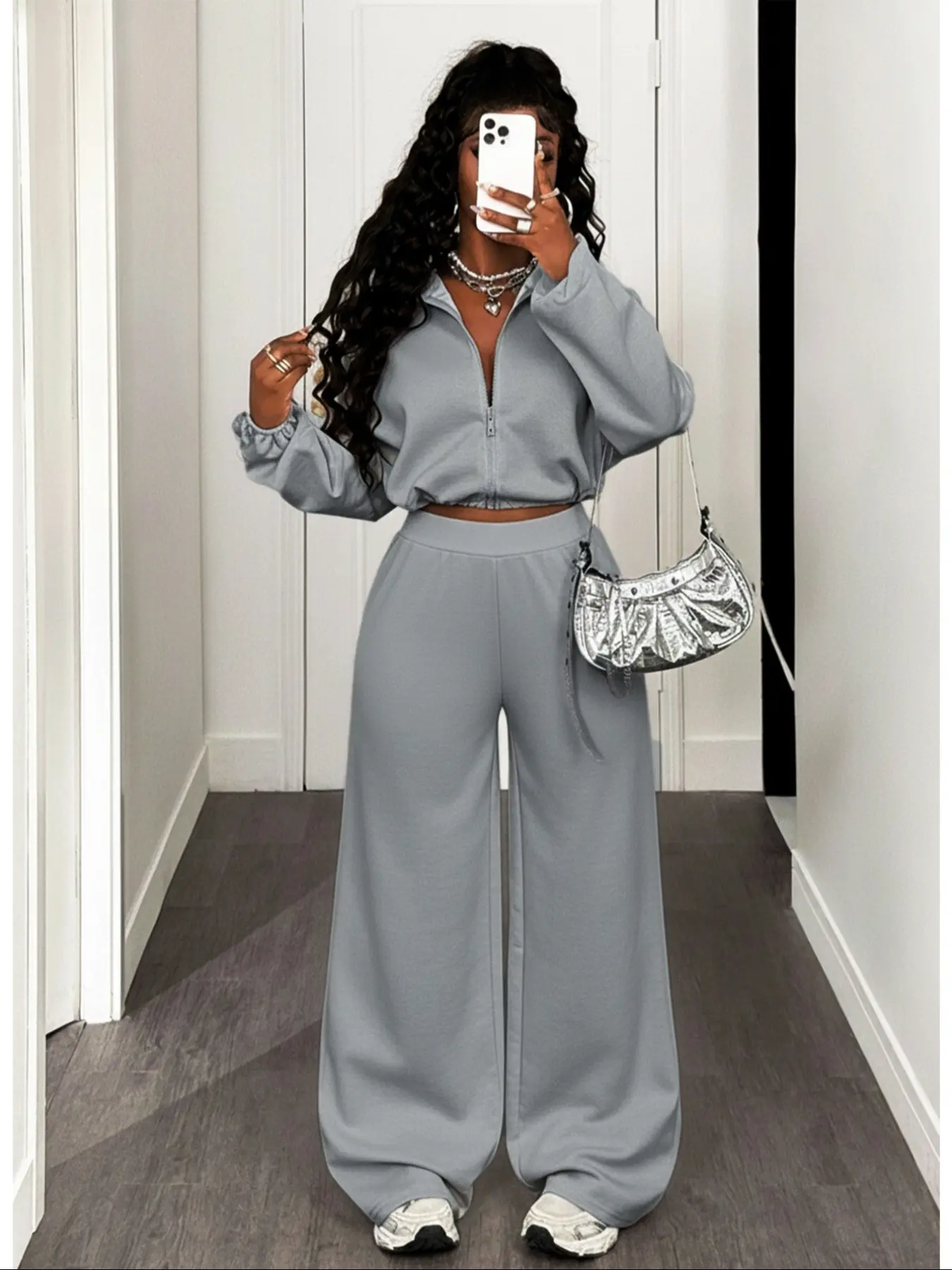 Women's Sporty Casual Two-Piece Set, Loose-Fit Zipper Hoodie & Jogger Pants, Comfortable and Stylish for Daily Wear, Style, Womenswear, Hooded Sportswear Set, Sports Clothing Set, Sport Casual Outfit