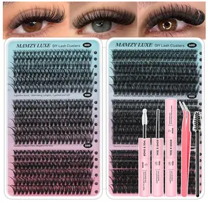 Lash Clusters Kit 708Pcs Individual Cluster Lash Extensions Kit 30D+40D+50D+60D+80D+100D Wispy Eyelash Clusters with Lash Bond and Seal and Tweezers 10-16mm 6 Styles Mix Lashes Clusters Kit