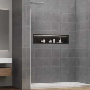 Shower Screen 32" x 76" Half Frameless Shower Wall Panel, Tempered Glass 3/8 inch, Easy to clean Coating, Fixed Glass Shower Door with Hardware (Light Chrome)) Curtain Window