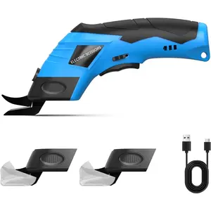 Cordless Electric Scissors for Cardboard - Electric Cardboard Cutter with 1 Spare Sheader for Cutting Fabric, Carpet, Leather, Paper, Plants, Rechargeable Power Sheader Box Cutter, Blue and Black