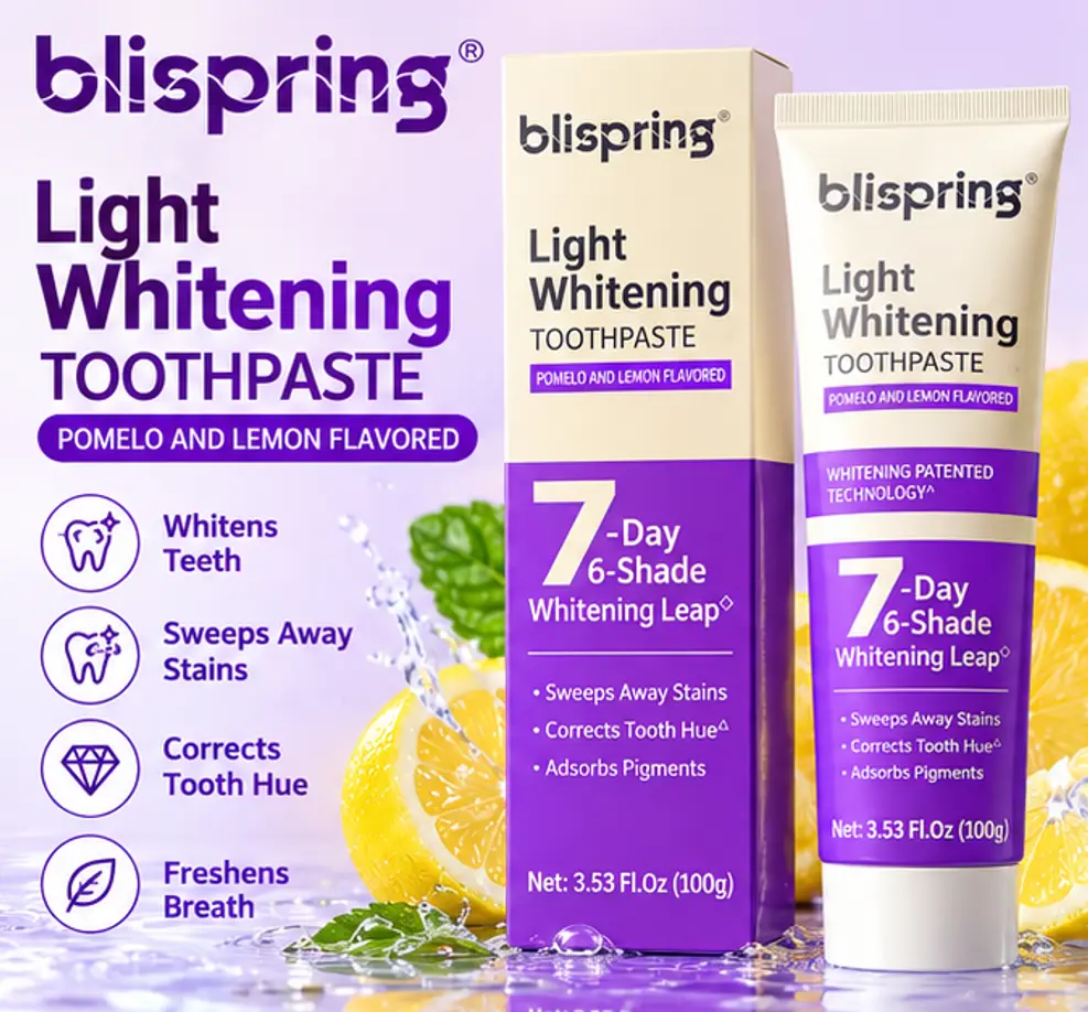 Blispring Light Whitening Toothpaste Pomelo & Lemon Flavor 100g - 7-Day Whitening Technology for Brighter Smiles