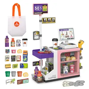 Supermarket Cash Register Toy Set, Realistic Play Counter with Sound Light Scanning, Parent-Child Interactive Toy for Ages 6+, Requires Batteries