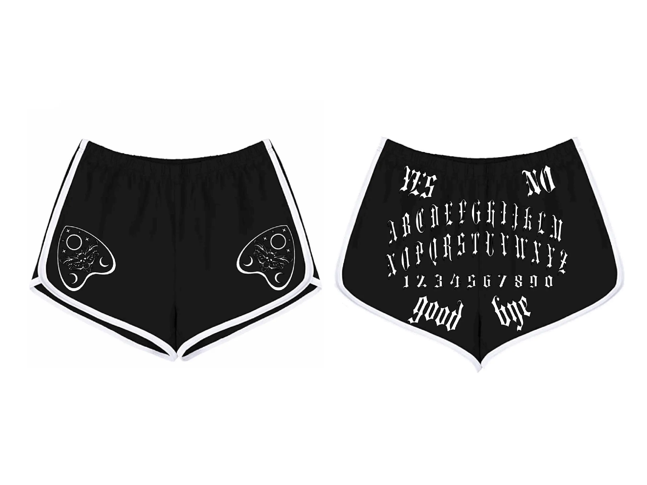Ouija board shorts | small | medium | large | extra-large | xl | spooky | gym shorts | workout | running | dance | black | horror | goth |