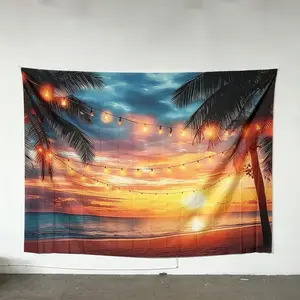 Beach Sunset Pattern Background Banner, Tropical Backdrop, Wall Hanging Backdrop, 1 Count Photography Background, Wedding Party Decoration, Party Decorations Banners, Studio Decoration, Birthday Background, Anniversary Commemoration, Ornaments