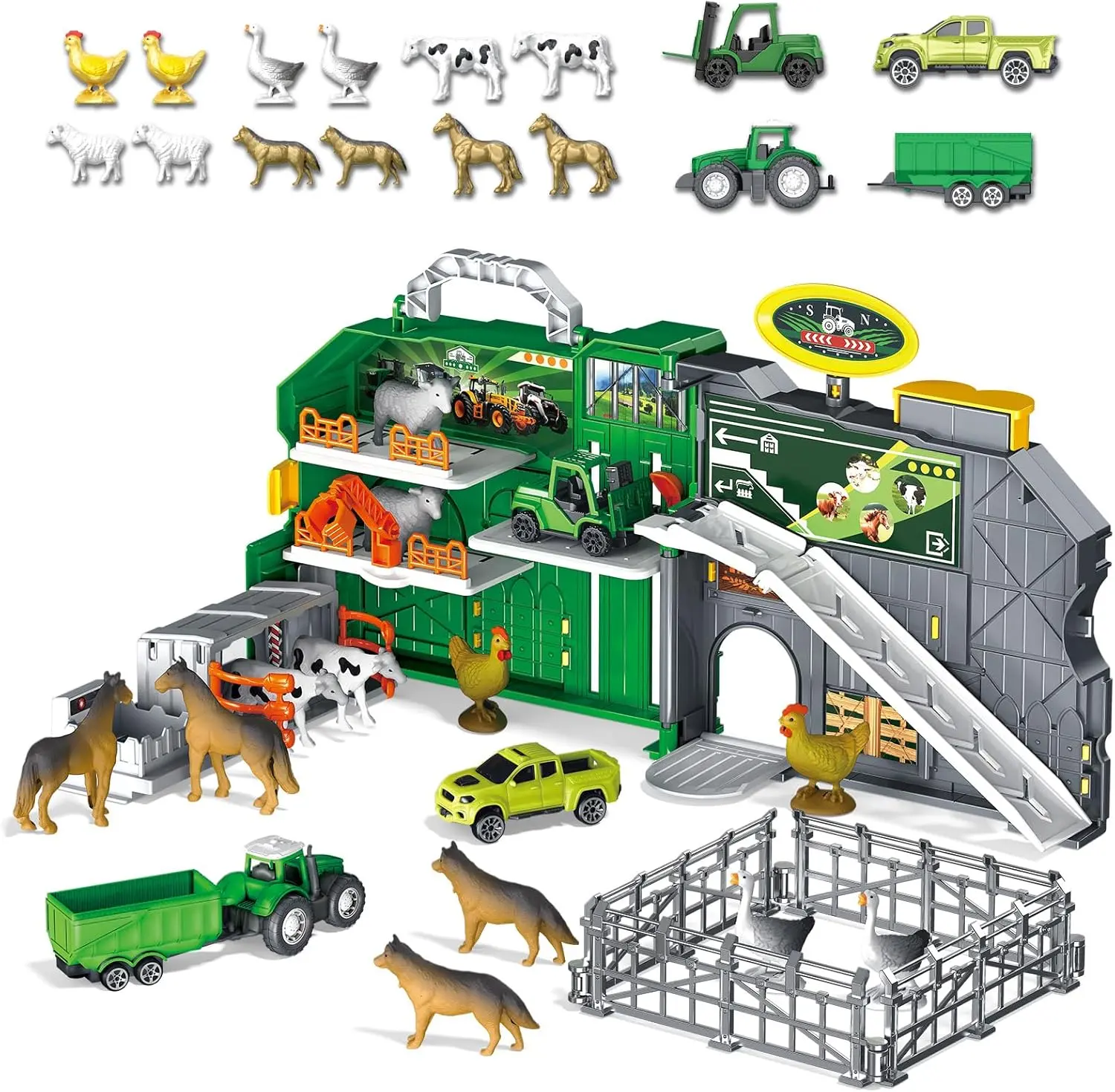 Frontoytall 25-Piece Farm Playset for 3-4 Years Old Toddlers - BPA-Free, Barn House with Portable Handle, Durable Storage Box, Fun Toys for Kids, Educational Animals & Nature Pretend Play, Children Development Indoor Gift