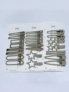 Women Silver Color Star & Cloud Hair Clips Set, Cute Fashion Accessories for Short Hair Daily Use, Headwear Jewelry for Women