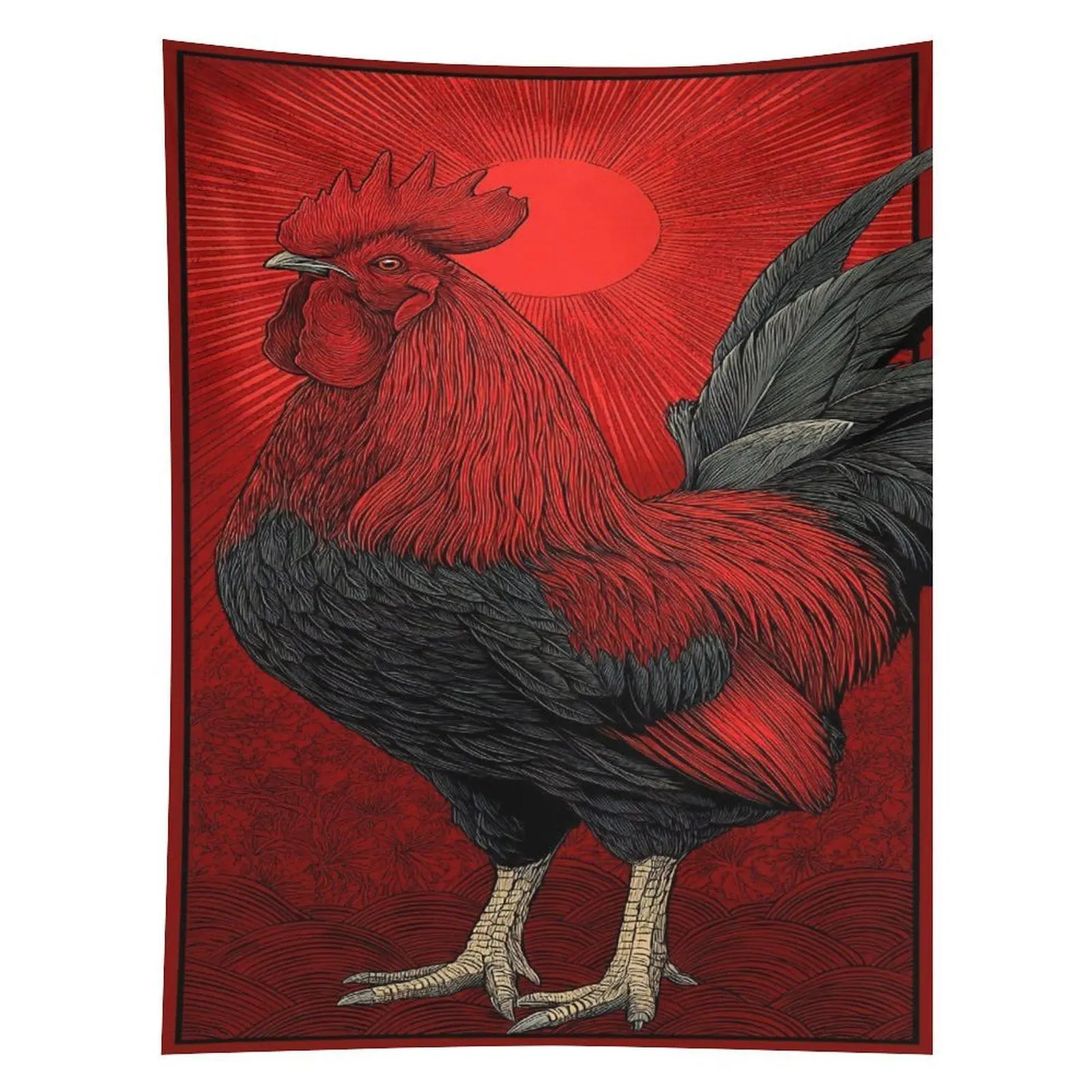 Red Rooster Sun Tapestry Vintage Farm Animal Wall Hanging Decor