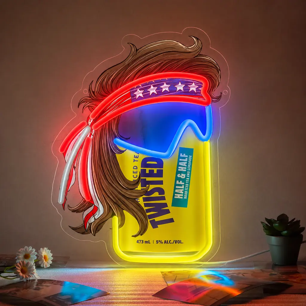 Twiisted Teaa Neon Sign, Half & Half Yellow Beer Can LED Wall Light, USB Dimmable, Pre-Drilled Holes for Easy Hanging, for Bar, Man Cave Decorative Indoor Lighting Sign