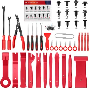 Nilight 102-Pcs Nylon Fiber Trim Removal Car Repair Tool Set with Zipper Pouch, Auto Push Pin Bumper Retainer Clips, Fastener Terminal Remover, Round Handle Crowbar, Car Panel Radio Pliers