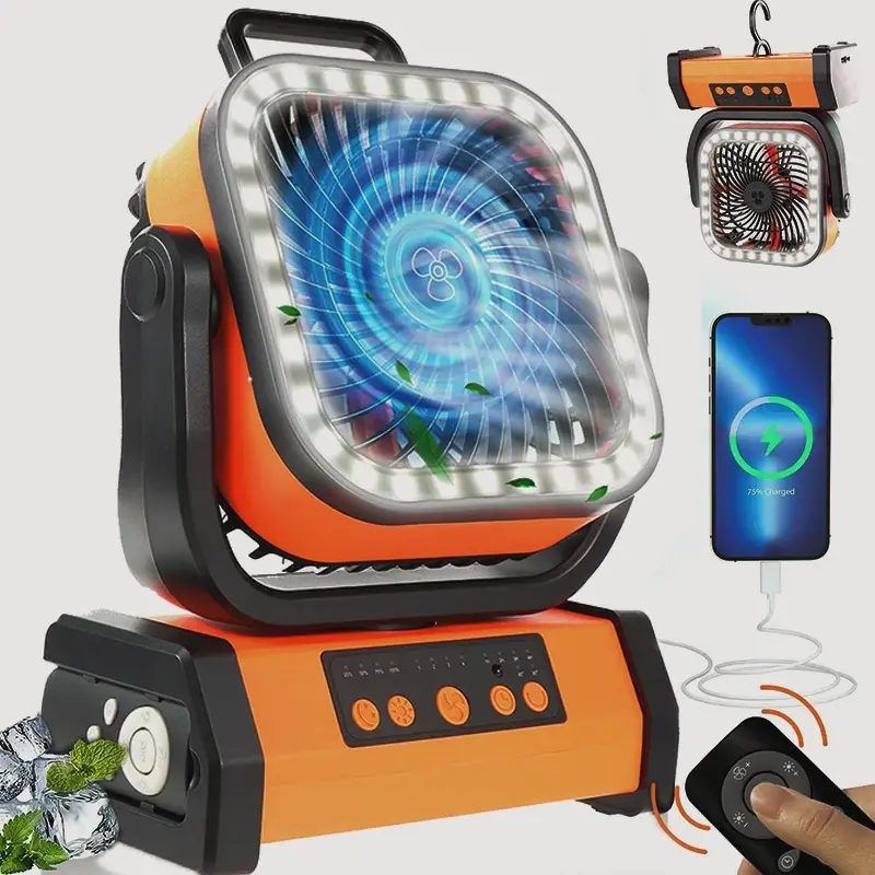 Portable Fan 20000mAh Rechargeable Battery power LED light Lantern Table outdoor smart recharging Fan USB-C for Travel, Bedroom, Home, Camping, Tent,