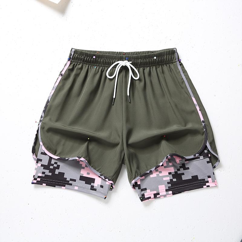 New women’s 2-in-1 casual running shorts with camouflage lining, fitness training shorts with pockets
