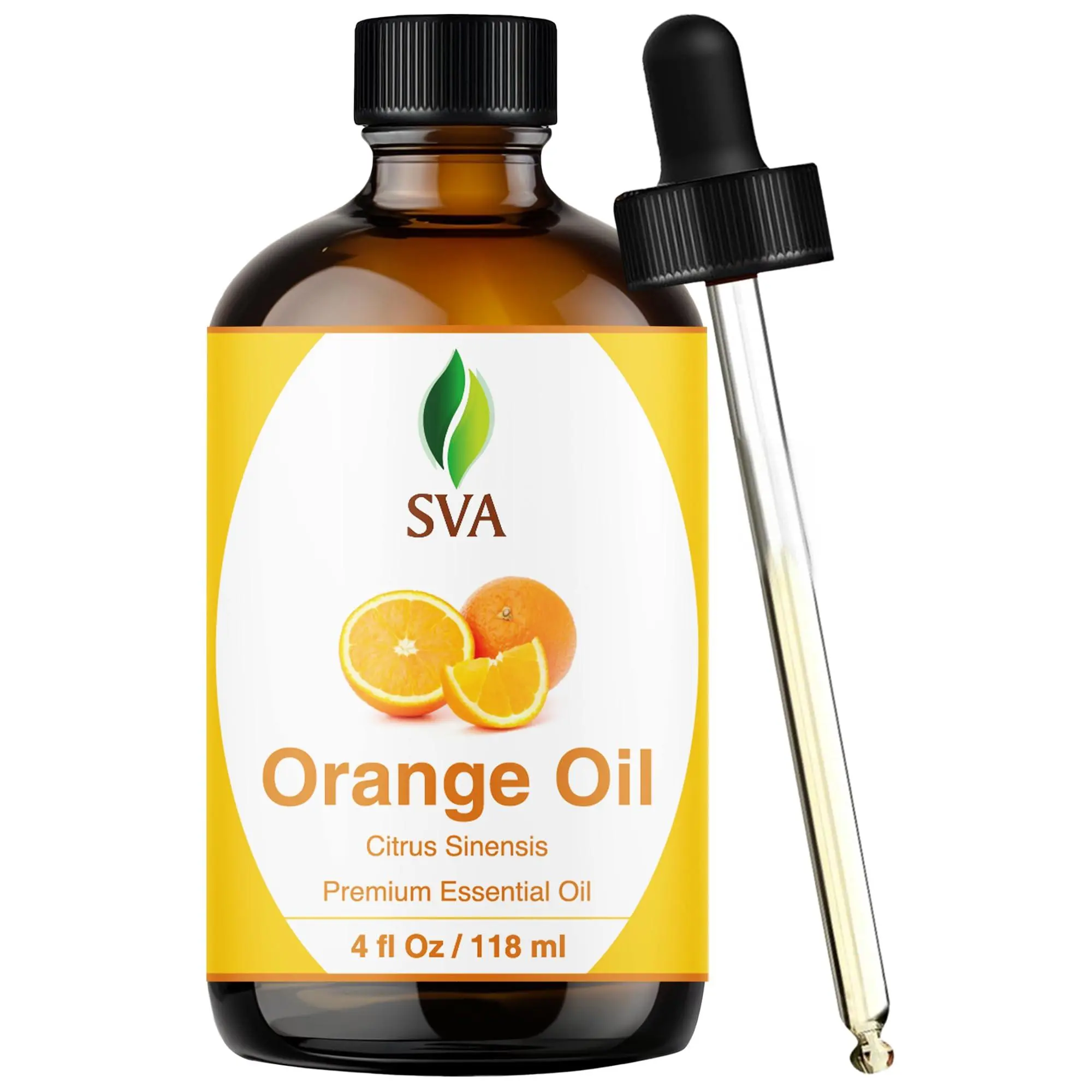 SVA 100% Natural Citrus Sinensis Orange Essential Oil - 4 Fl Oz (0-500 ml Range) with Dropper, Fruity Diffuser Oil for Wellness Therapy, Skin & Home Fragrance Use, 24-Month Shelf Life