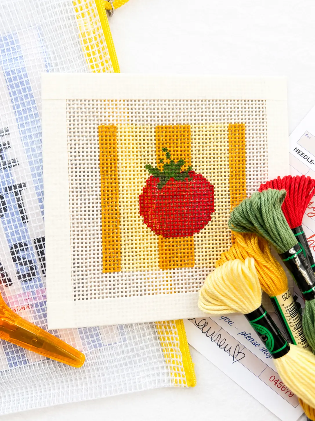 Tomato Beginner Needlepoint Kit – Striped tomato, Hand-Painted 13 Mesh Canvas, Everything You Need