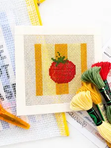 Tomato Beginner Needlepoint Kit – Striped tomato, Hand-Painted 13 Mesh Canvas, Everything You Need