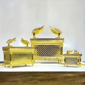 Senchoy Golden-Plated Ark of the Covenant Figurine with Ten Commandments Aaron's Rod & Manna Handcrafted Religious Decorative Trinket Box Ornaments