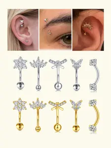 Rook Piercing Jewelry for Women & Men, 16g Stainless Steel Curved Barbell, Dangle Cz Belly Lip Ring, Cartilage Daith Tragus Piercing