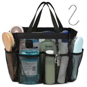 Mesh Shower Caddy with 7 Deep Pockets - Durable Extra Large Dorm Organizer for College, Gym & Travel | Quick-Dry, S-Hook, Holds 44lbs Toiletry Bag Multifunctional Hanging Bag