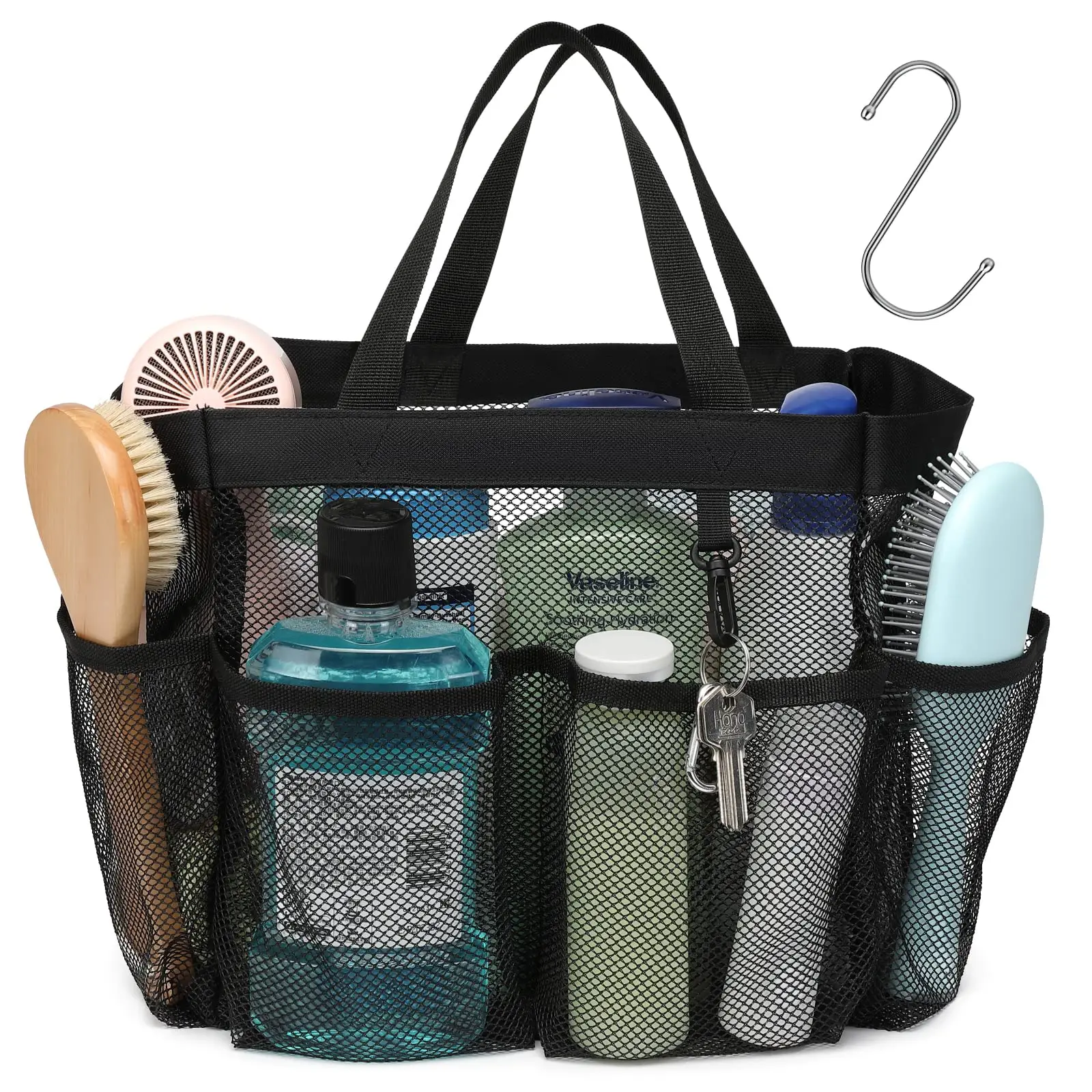 Collapsible Shower Caddy Portable, Mesh Shower Caddy Bag Basket Tote For College Dorm Room Bathroom Gym, Hanging Shower Bag Organiser For Women Men To