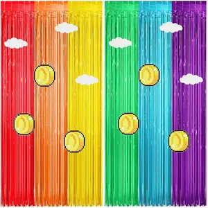 2 count Super Themed Foil Fringe Backdrop Curtain with  Cloud Decal 3.3 x 6.6 ft Video  Theme Birthday Party Decorations, Video  Photo Booth Props  Shower Party Supplies