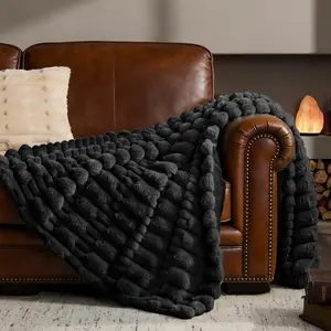 Faux   Blanket for Couch - Super Soft & Cozy Plush Striped Blanket for Sofa and Room Decor, Luxury  -Season Blankets  for Women, Men, Mom, Dad, 60x80 inch, Black