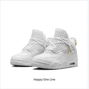 White Mid-Top Basketball Shoes with Mesh Overlay and Metallic Pendant