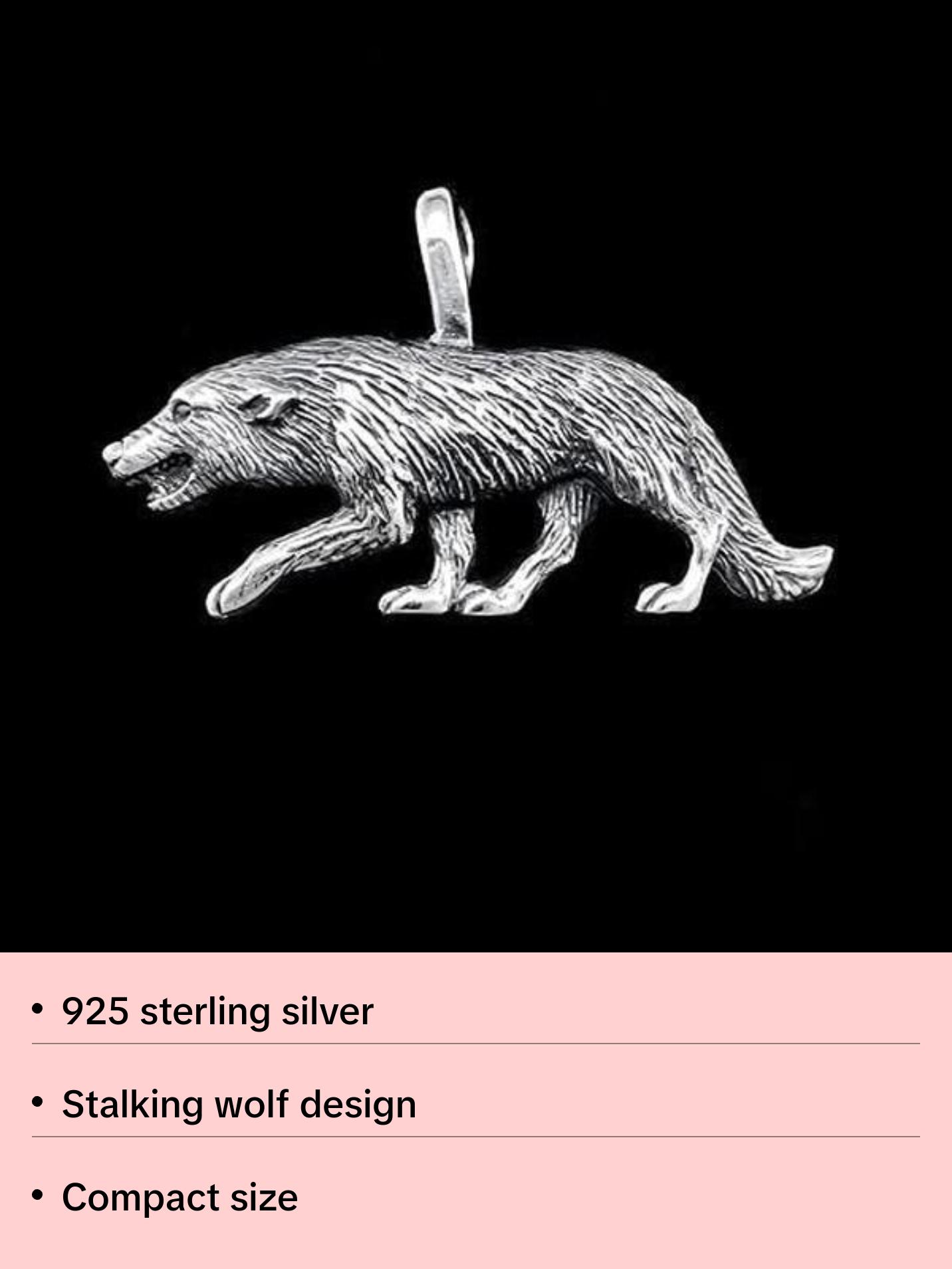 Sterling Silver Stalking Wolf Pendant