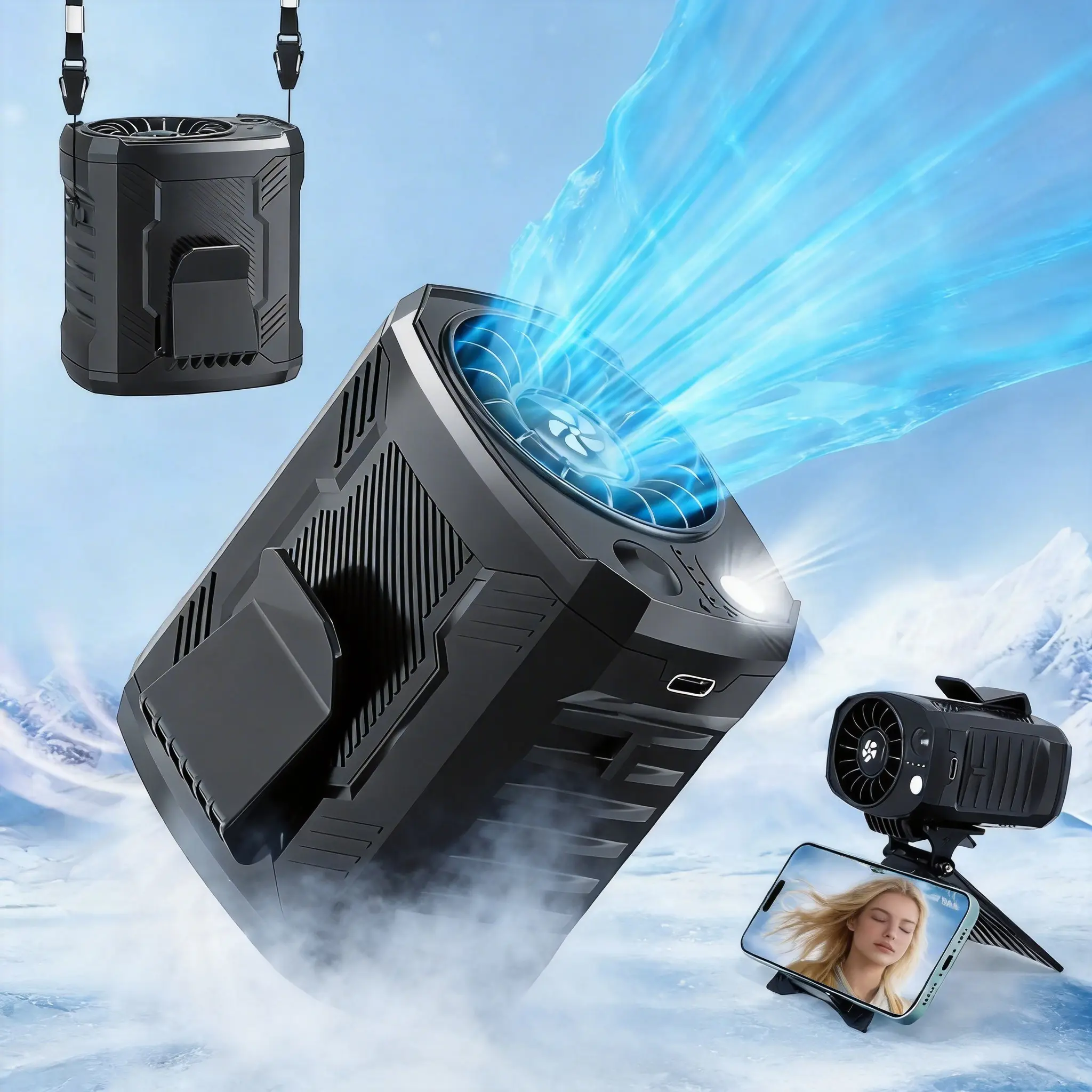 【2026 Upgrade】Portable Waist Fan 3000mAh Rechargeable, 4-Speed Wearable Belt Fan with LED Light, Hands-Free Personal Fan for Outdoor Work, Farming, Travel, Fishing, Fathersdaygift, Perfect Gift tiktokshopspringglowup,summervibes