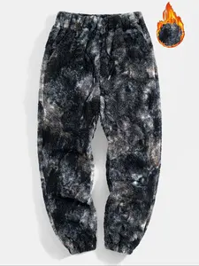 Men's Autumn Winter Tie-Dye Fleece Sports Pants, Warm Fleece Long Pants, Soft Comfortable Fabric, Casual Wear