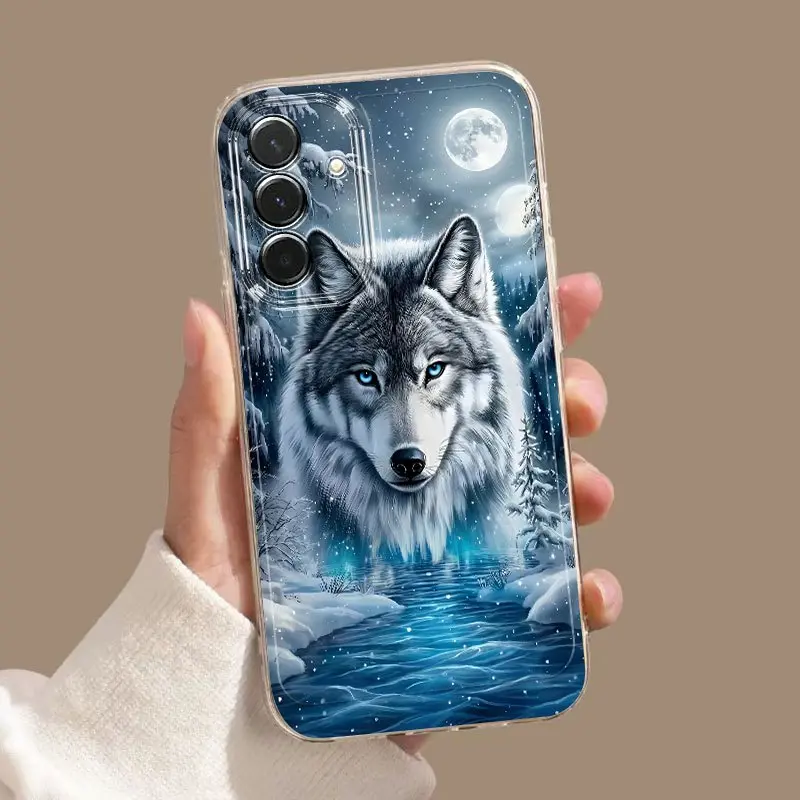 Snow Wolf Moonlight mobile phone case is suitable for Samsung Galaxy A03S A04 A05S A06 A07 A13 A14 A15 A16 5G A17 A22 A23 A24 A25 A26 A32 A34 A35 A36 A37 A52 A53 A54 A55 A56 A57 S21 Ultra S22 Plus S23+ S24 FE S25 S26.