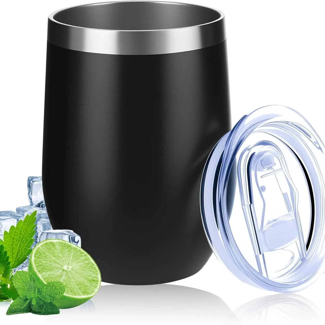 12oz Wine Tumbler with Lid, Stainless Steel Travel Mug, Stemless Double Wall Insulated Coffee Cup, Insulated Wine Glass for Travel, Drinkware, Flasks