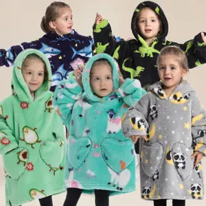 Cute Alpaca Print Super Soft Blanket Jacket, Long Casual Elegant Home Style, Thick Warm Winter Sleepwear, Unisex Fit, Cozy Hooded Blanket, Hoodie Blanket