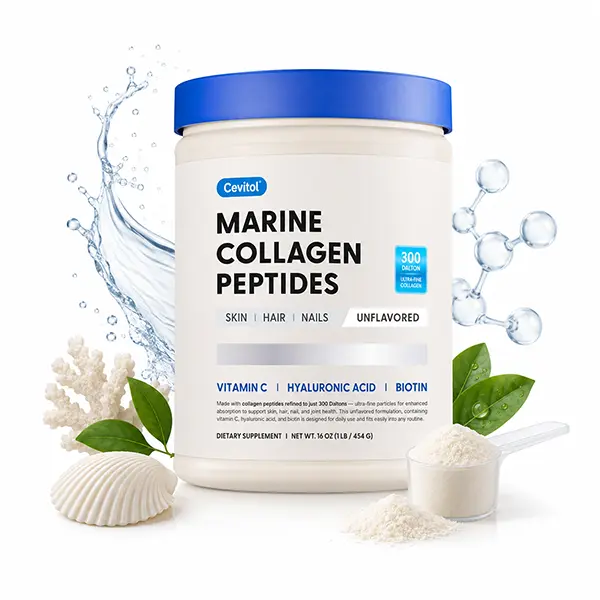 Marine Collagen Peptides Powder, Hydrolyzed Ultra-Fine Collagen with Hyaluronic Acid, Biotin & Vitamin C, Supports Skin, Hair, Nails & Joint Health, Non-GMO, Unflavored, Easily Dissolves, 16 oz