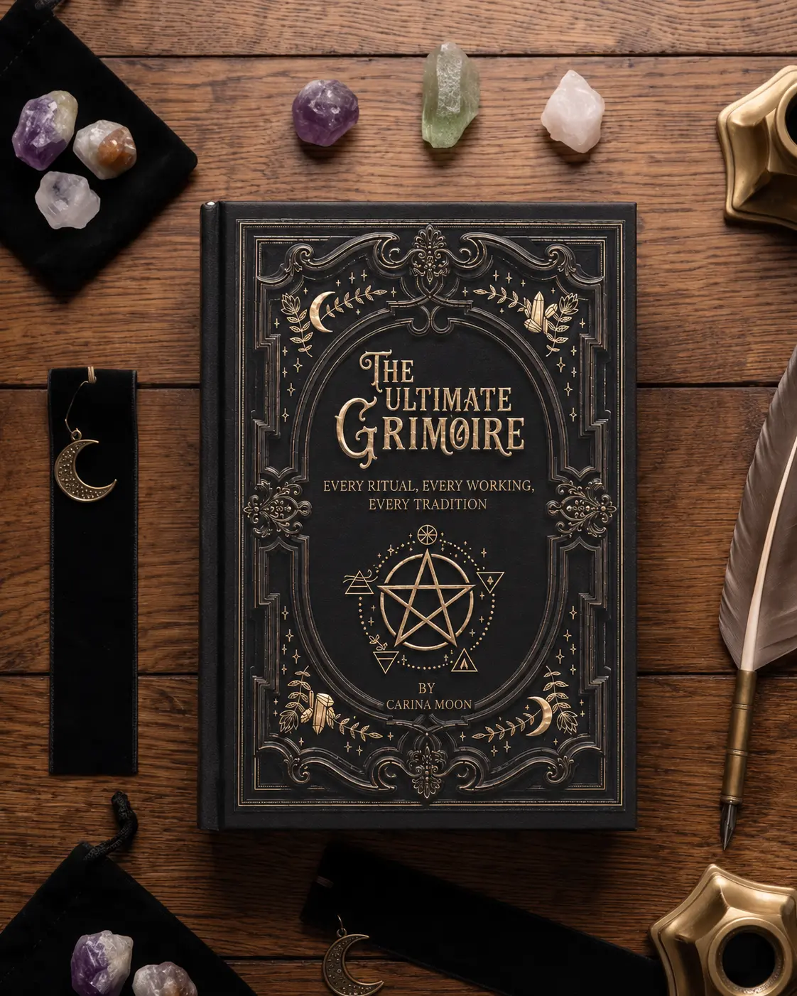 The Ultimate Grimoire by Carina Moon - Leather-Bound Hardcover Book with Gold Foil, 32 Red Rites and 55 Chapters Covering Power, Protection, Love, Wealth, Astral Projection, Dream Work and Hidden Knowledge