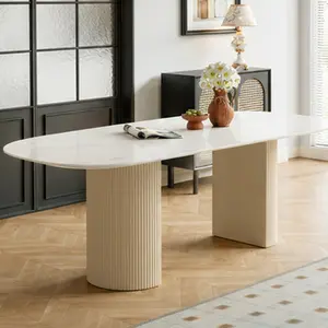 Stainless Steel Dining Table with Rock Plate and Woven Leather, White Rectangular Table for Dining Room, 63x35.4x29.5 Inches, Supports 208 lbs, Easy Clean, Modern Home Furniture, White Color Options, Stainless Steel Material, Product Dimensions: